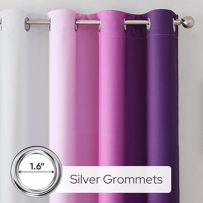 HOMEIDEAS Purple Ombre Blackout Curtains, 52 X 84 Inch Length Gradient Color Room Darkening Curtains with Grommet Thermal Insulated Window Drapes for Living Room, Bedroom, 2 Panels-BubblyBeeBaby