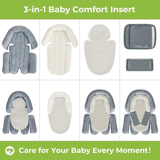 COOLBEBE Upgraded 3-in-1 Babybody Support & Strap Covers Set for Newborn Infant - Extra Soft Car Seat Insert Cushion Pad, Perfect for Carseats, Strollers, Swing-BubblyBeeBaby