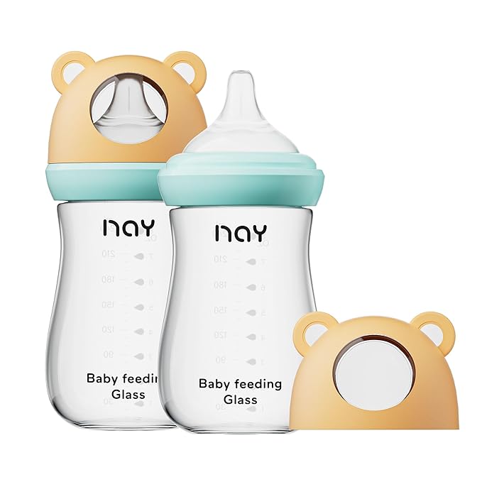 Natural Glass Baby Bottle for Breastfeeding Babies, 8oz Anti-Colic Baby Bottle with Natural Response Nipple(M), Clear, Wide Neck, 2 Pack, 3 Months+-BubblyBeeBaby