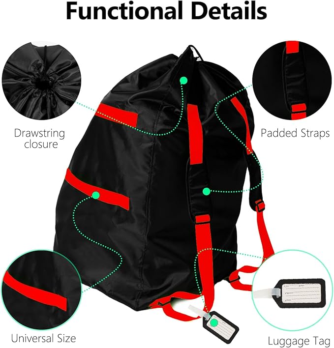 elaia Car Seat Travel Bag for Airplane, Waterproof Wearable with Straps, Large Capacity Padded Car Seat Check Bag, Perfect for Air Travel, Family Vacations, and Parents with Infants-BubblyBeeBaby