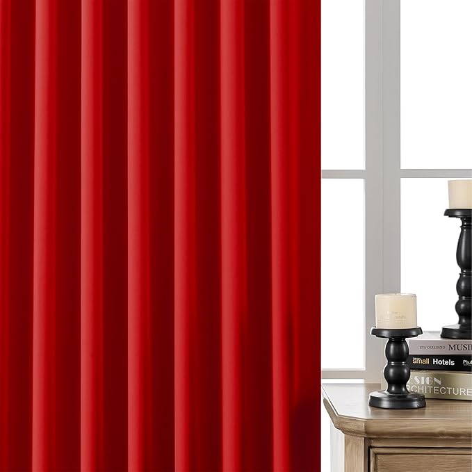 Joydeco 72 Inch Blackout Curtains for Bedroom, Thermal Insulated Black Out Curtains, Room Darkening Drapes for Living Room Window Rod Pocket Back Tab (W52 x L72 Inch, Red)-BubblyBeeBaby
