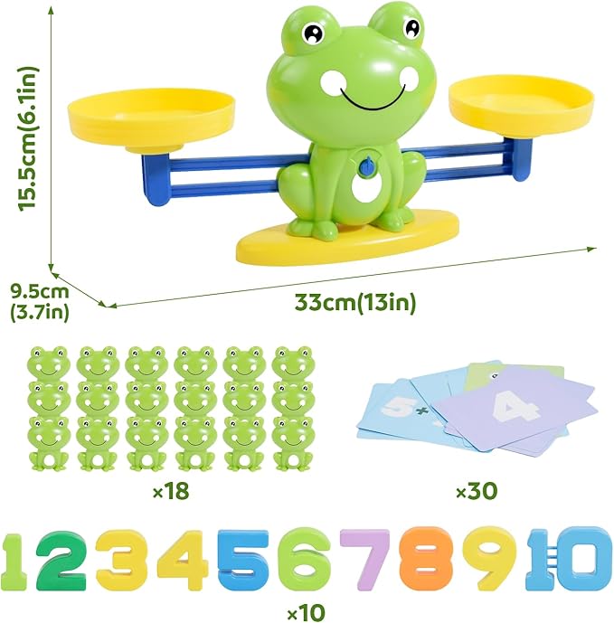 BAKAM Frog Balance Scale Toy, Number Counting Blocks Games, Montessori Math Games for Kids 5-7, Preschool Kindergarten Learning Activities, STEM Educational Toys for 3+ Year Old-BubblyBeeBaby