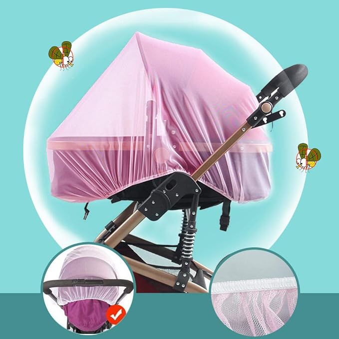 Durable Baby Stroller Mosquito Net (2 Pack) - Universal Elastic Edge Mesh Cover for Bassinets, Cradles, Playards, Car Seats & Mini Cribs | Breathable Travel Essential Newborn Protection (Pink)-BubblyBeeBaby