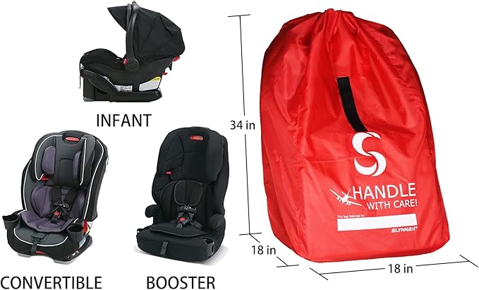 Car Seat Travel Bag for Airplane - Fits Convertible Car Seats, Infant carriers & Booster Seats, Red Upgrade (Red Upgrade)-BubblyBeeBaby