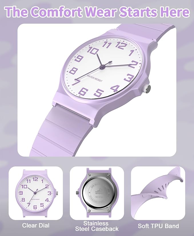 Kids Analog Watch Boys Girls, 30M Waterproof, Sports Watch for Boys, Easy to Read Children's Thin Dial Wrist Watches with Soft Band, for Ages 5-15 Kids Great Birthday Gifts Christmas Day-BubblyBeeBaby