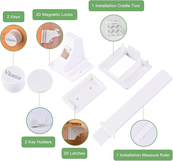 20 Pack Vkania Magnetic Cabinet Locks Baby Proofing - Baby Safety Latches for Drawers and Cabinets -Easy Installation No Drilling-BubblyBeeBaby