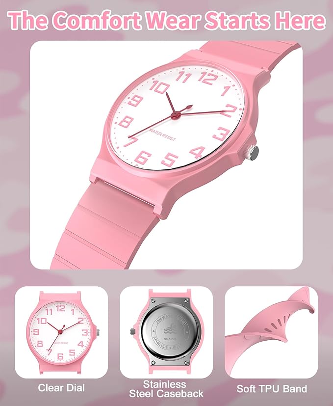 Kids Analog Watch Boys Girls, 30M Waterproof, Sports Watch for Boys, Easy to Read Children's Thin Dial Wrist Watches with Soft Band, for Ages 5-15 Kids Great Birthday Gifts Christmas Day-BubblyBeeBaby