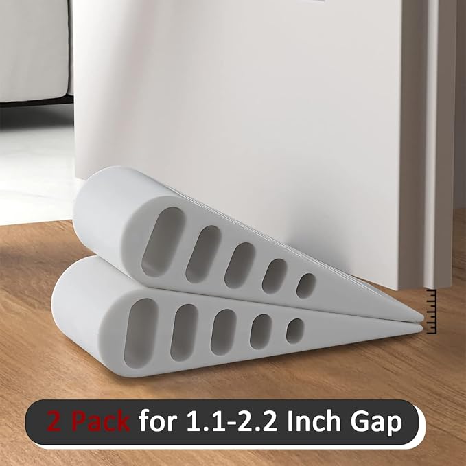 JQK Rubber Door Stopper Wedge, White 2 Pack Soft TPR Premium Door Stops for Bottom of Heavy Duty Door on Tile, Concrete, Carpet, Wooden Floor, DSB61-WH-P2-BubblyBeeBaby