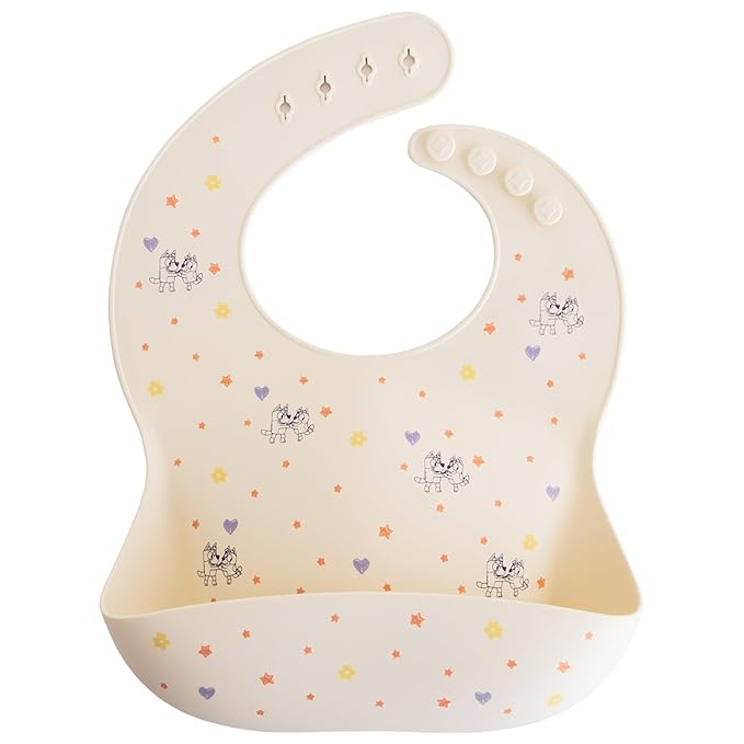 mushie x Bluey Silicone Baby Bib | Adjustable Fit Waterproof Bibs (Bluey Ivory)-BubblyBeeBaby