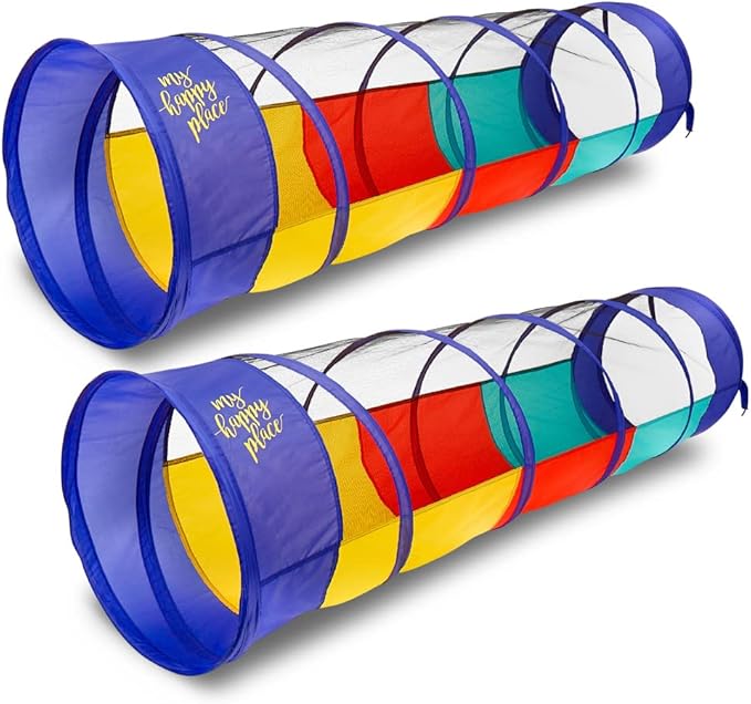Kiddey Play Tunnel for Kids - Pop Up Tunnel Toys for Toddlers, Kids Multicolored Tunnel for Indoor/Outdoor Fun, Crawl & Play, Obstacle Course Great Gifts for Toddlers - Balls Not Included (2 Pk)-BubblyBeeBaby