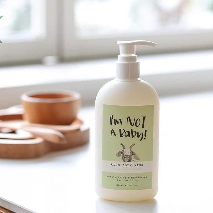 I'm NOT A Baby! Kids Body Wash– Dermatologist Tested, Allergen free, Cruelty-free, PETA, Gentle for Kids, Goat Milk, 10 Fl Oz-BubblyBeeBaby