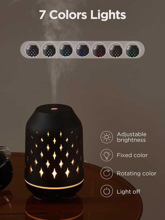 InnoGear Aromatherapy Diffuser, 150ml Ceramic Diffuser Ultrasonic Humidifier Cool Mist Essential Oil Diffusers for Home Air Diffuser with 2 Mist Modes Waterless Auto Off, Black-BubblyBeeBaby