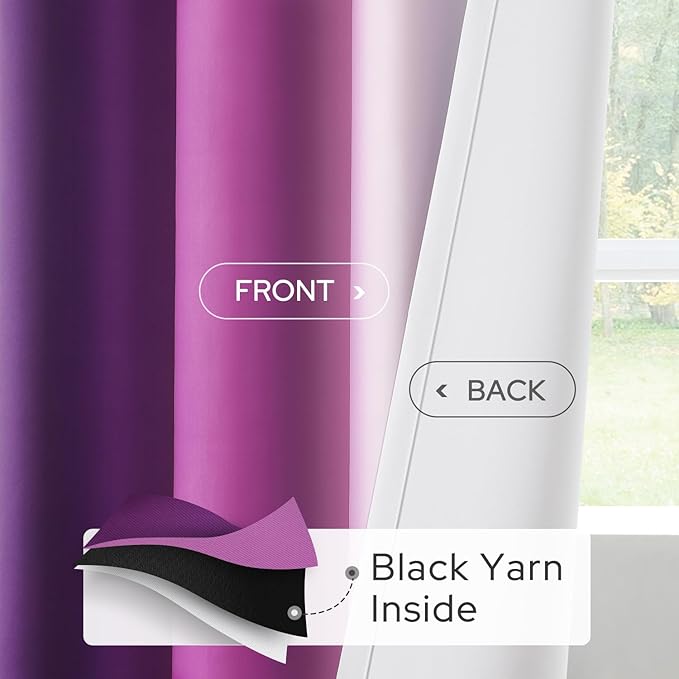 HOMEIDEAS Purple Ombre Blackout Curtains, 52 X 96 Inch Length Gradient Color Room Darkening Curtains with Grommet Thermal Insulated Window Drapes for Living Room, Bedroom, 2 Panels-BubblyBeeBaby