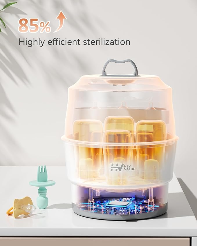 HEYVALUE Bottle Sterilizer, Baby Bottle Sterilizer, Easy One Button Control Electric Bottle Sterilizer (Esterilizador de Biberones), for Baby Bottles, Pacifiers, Breast Pump Parts, BPA-Free-BubblyBeeBaby