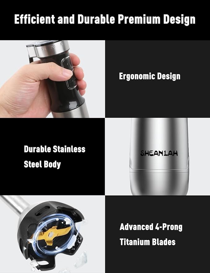 1000W Powerful Immersion Blender handheld, 2025 New Update Hand Blender with 25-Speed, Scratch-Resistant Corded Hand Mixer with Heavy-Duty Copper Brushless Motor and Gift Box-BubblyBeeBaby