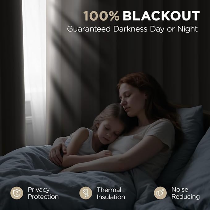 Joydeco 72 Inch Blackout Curtains for Bedroom, Thermal Insulated Black Out Curtains 2 Panels Set, Room Darkening Drapes for Living Room Window Rod Pocket Back Tab (W52 x L72 Inch, Light Beige)-BubblyBeeBaby