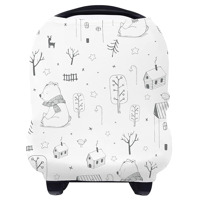 Yoofoss Nursing Cover Breastfeeding Scarf - Baby Car Seat Covers, Infant Stroller Cover, Strechy Carseat Canopy for Boys and Girls (Bear)-BubblyBeeBaby