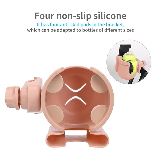 Suranew Adjustable Stroller Cup Holder with Phone Holder for Baby Stroller for Family Members,Pink-BubblyBeeBaby