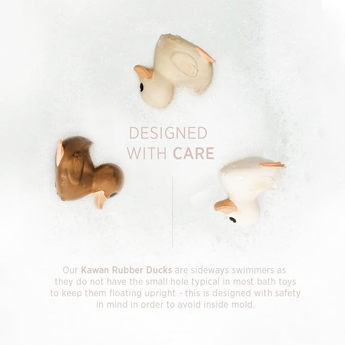 HEVEA Kawan Mini Rubber Duck - 100% Natural Rubber Baby Bath Toy - Eco Friendly, Perfect for Playing, Teething, and Bathing - Mold Free Bath Toys - Marshmallow White-BubblyBeeBaby