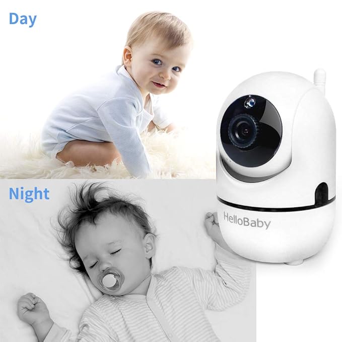 HelloBaby Video Baby Monitor with Remote Camera Pan-Tilt-Zoom, 3.2'' Color LCD Screen, Infrared Night Vision, Temperature Display, Lullaby, Two Way Audio-BubblyBeeBaby