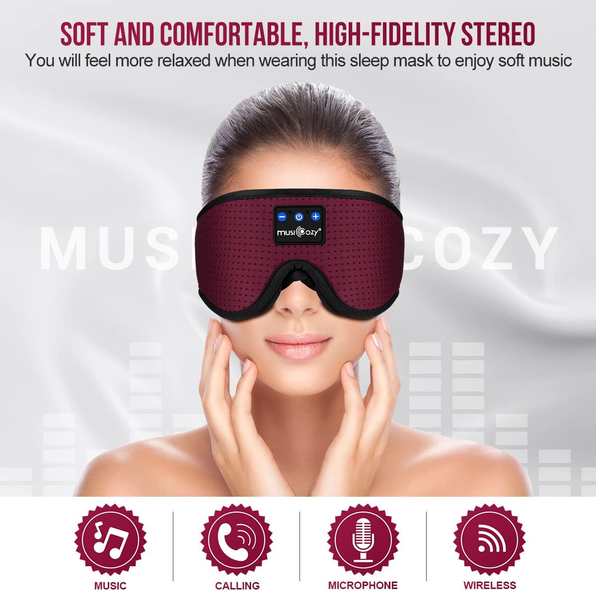 MUSICOZY Sleep Headphones Bluetooth 5.4 Headband Sleeping Eye Mask for Mom Women Men Wireless Music Earbuds Earphones for Side Sleepers Built-in HD Speakers Cool Gadgets Unique Gifts