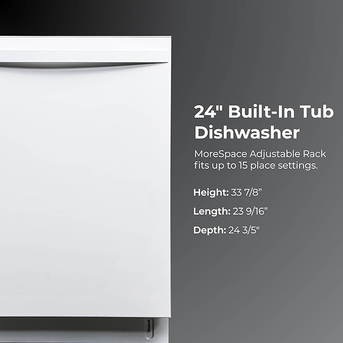 Kenmore 22-14622 24" Built-in Dishwasher-Quiet Tub with TurboDry, Leak, & SmartWash Soil Detection-15 Place Settings-49 DBA-Energy Star Certified, 24.61"D x 23.55"W x 33.88"H, White-BubblyBeeBaby