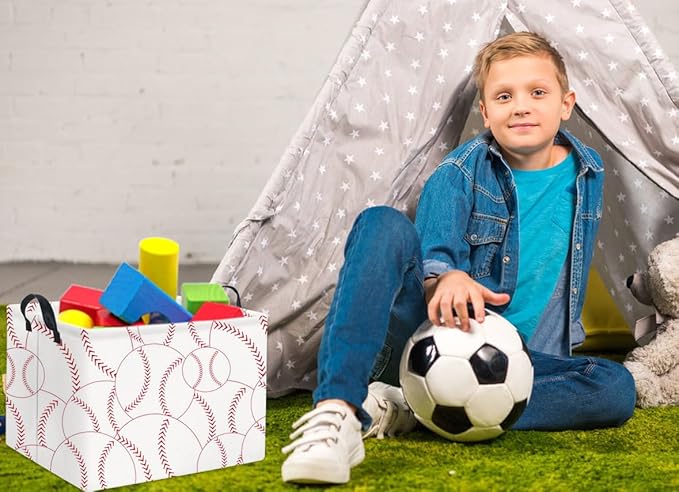 HIYAGON Rectangular Baseball Basket Kids Baby Nursery Storage Basket for Boys Baseball Room Decor Cute Toy Storage Organizer Bins Bedroom(Baseballs)-BubblyBeeBaby