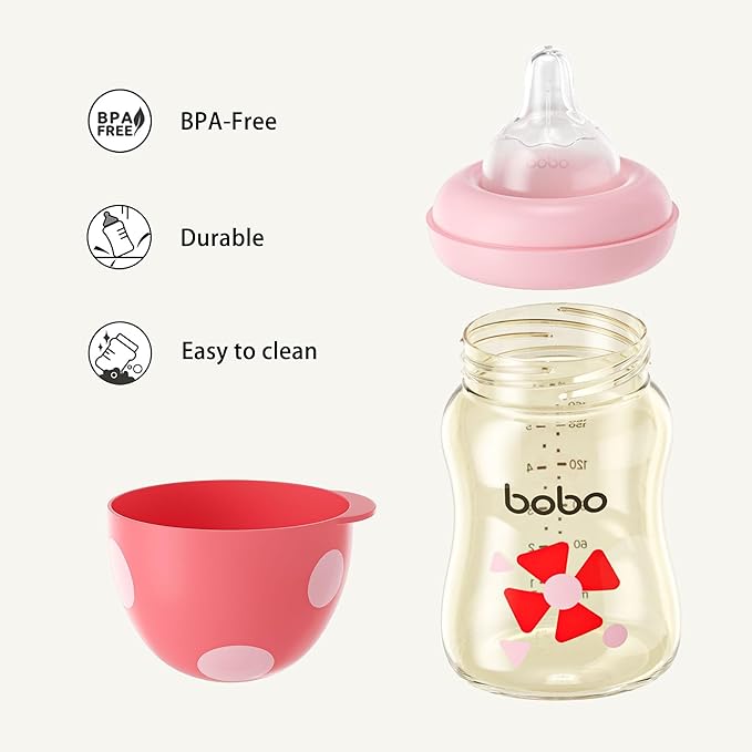 YOHKOH PPSU Baby Bottle Wide Neck, Newborn Anti-Colic Baby Bottle with Natural Response Nipple, Streamlined Body, Easy to Clean (5.4oz (Pack of 4), Red)-BubblyBeeBaby