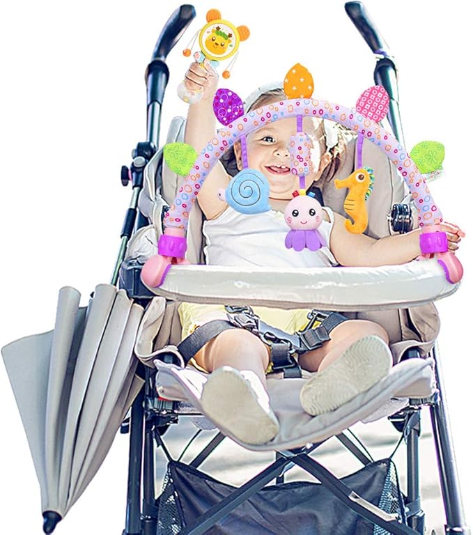 Caterbee Travel Arch Bassinet Toys for Baby Hanging on Stroller, Crib & Pram. Activity Toy bar for Baby Bouncer(Purle)-BubblyBeeBaby