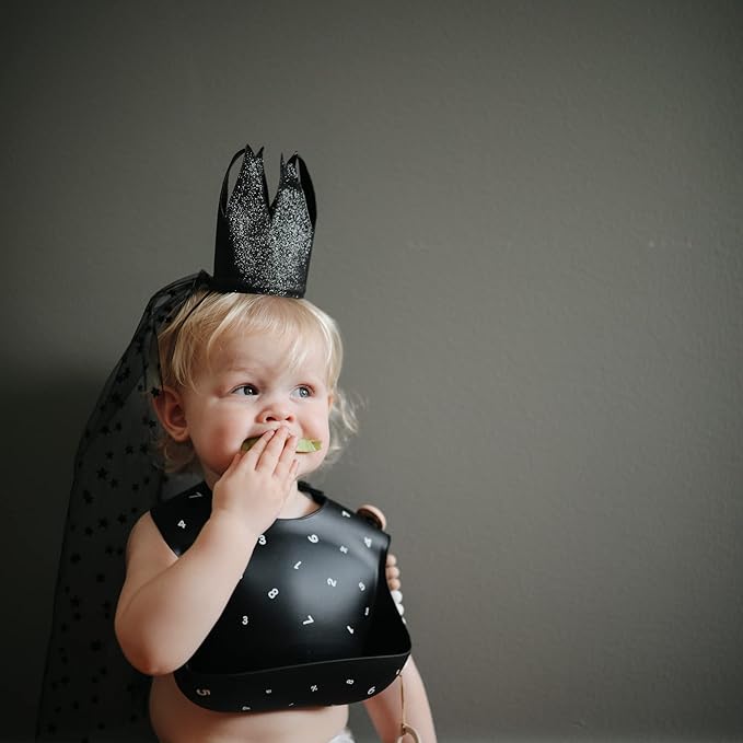 mushie Silicone Baby Bib | Adjustable Fit Waterproof Bibs (Numbers Black)-BubblyBeeBaby