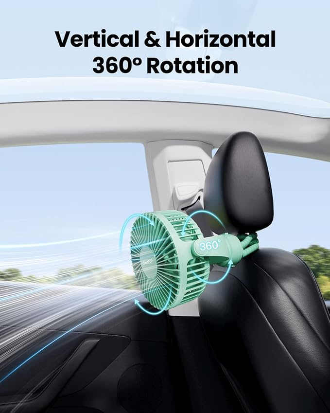Gaiatop Mini Portable Stroller Fan, Battery Operated Small Clip on, Detachable 3 Speed Rechargeable, 360° Rotate Flexible Tripod Better Cooling for Car Seat Crib Treadmill Travel Green-BubblyBeeBaby
