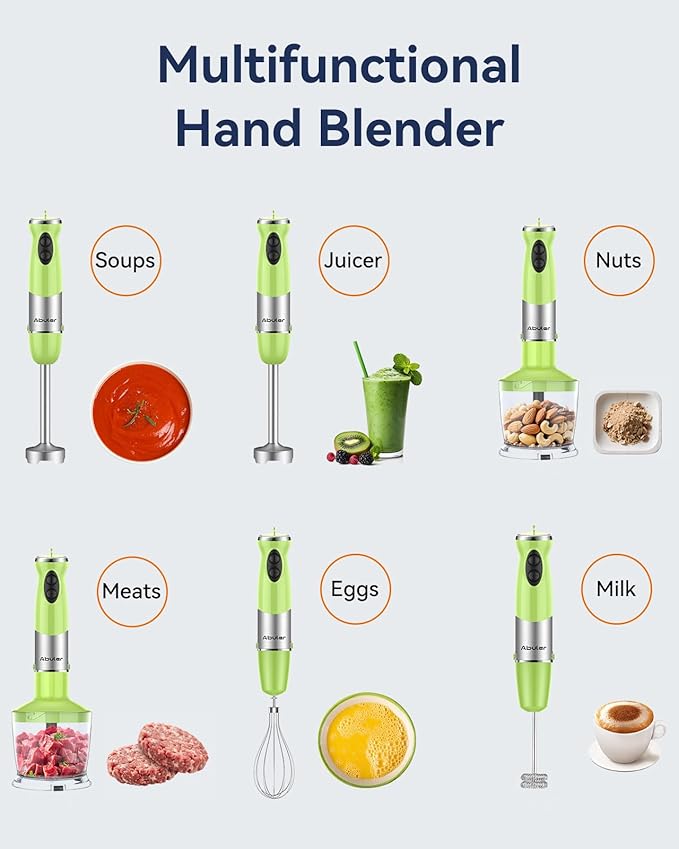 Immersion Blender Handheld 1000W 5 in 1 Corded Stick Hand Blender Kitchen with 12 Speed, BPA-Free, Mixing Beaker, Chopper, Whisk, Milk Frother, Perfect Emulsifier for Soup, Baby Food, Sauce, Puree-BubblyBeeBaby