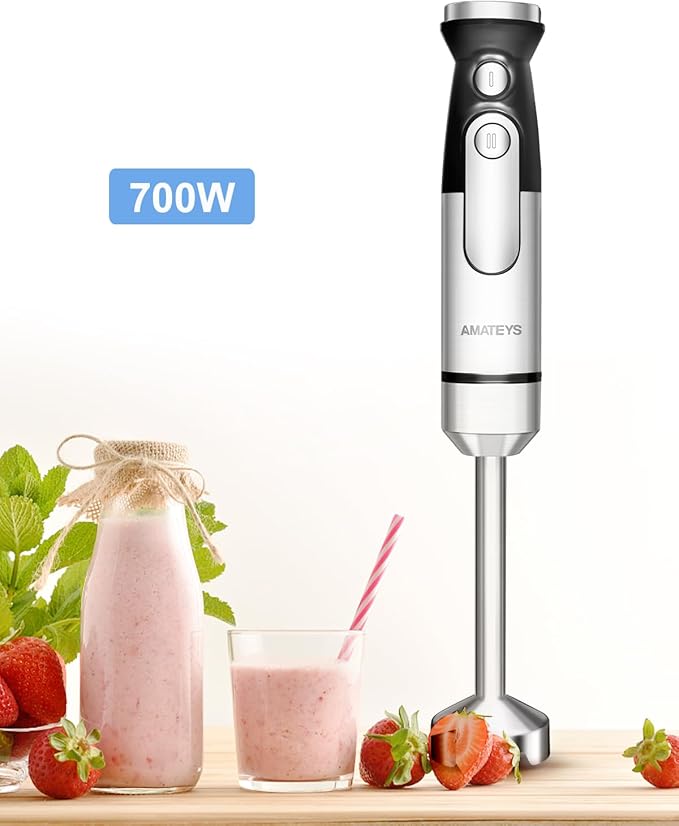 Immersion Blender Handheld,700W Hand Mixer Infinitely Variable Speeds,Multi-function Stainless Steel Stick Electric Kitchen Smoothie Blender with Detachable Whisk, Milk Frother,for Soup Puree-BubblyBeeBaby
