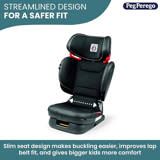 Peg Perego Viaggio Flex 120 Booster, 4D Total Adjust for Safety & Comfort, No Armrests, Compact Fold for Travel, 40-120 lbs, Made in Italy, Licorice (Black)-BubblyBeeBaby
