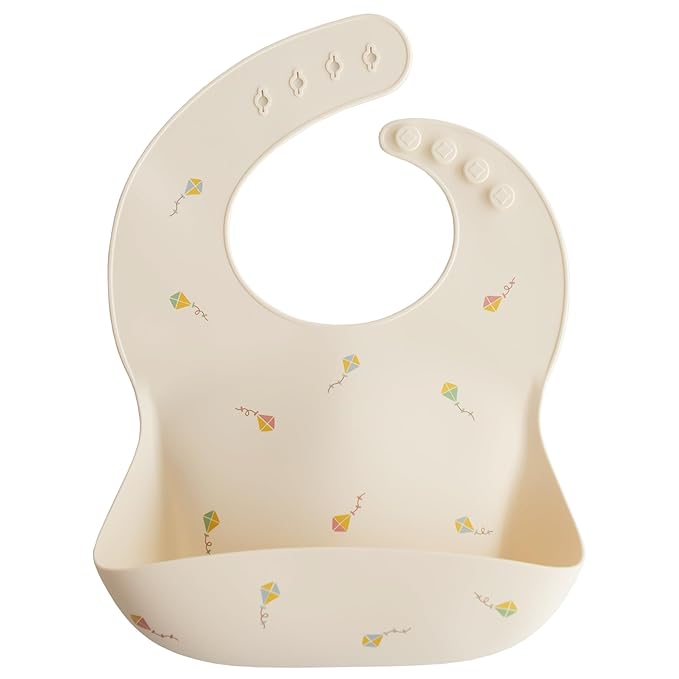 mushie Silicone Baby Bib | Adjustable Fit Waterproof Bibs (Kites)-BubblyBeeBaby
