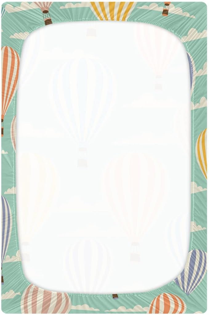 Hot Air Balloon Clouds Crib Sheets for Boys and Girls, Fitted Baby Crib Sheets Soft and Breathable Mini Crib Sheets 52 X 28 X 9 Inches-BubblyBeeBaby
