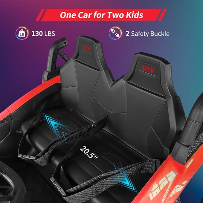 2 Seaters 24V Ride on UTV with Remote Control,10AH Battery, 400W Powerful Motors with 17" EVA Wheels, 20.5“ Seat Width Electric Ride Toy with Metal Suspension,LED Lights,Music,Horn (Red)-BubblyBeeBaby