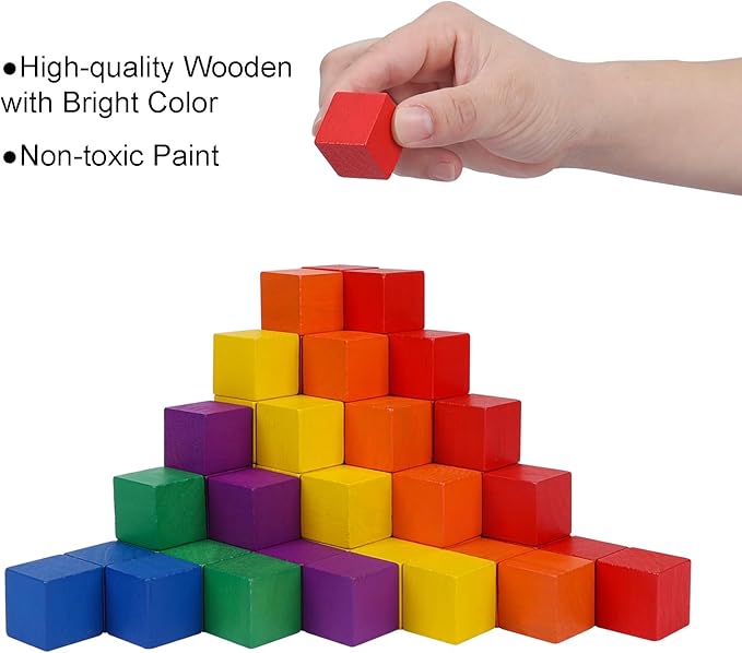 108 Pack 1 Inch Wooden Blocks, 6 Colors STEM Math Sorting Toys, Wood Building & Stacking Blocks for Toddlers, Classroom Learning Wooden Cube Blocks, Creative Play & DIY Craft for Kids Ages 3+-BubblyBeeBaby