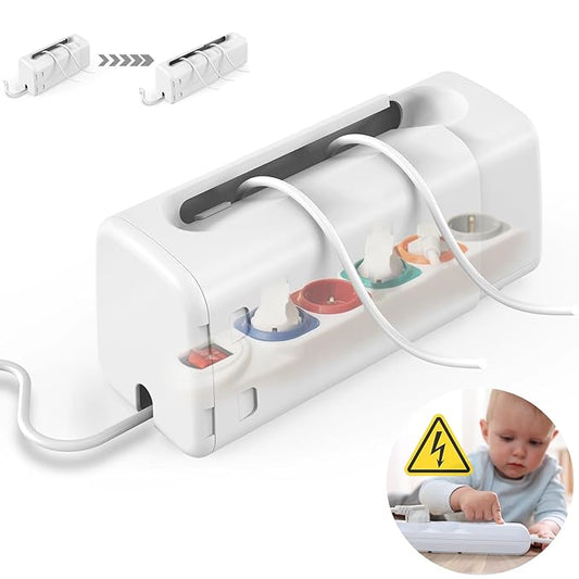 Improved Power Strip Cover Box(1 Pack) 丨Outlet Covers Baby Proofing丨Baby Safety Products丨Adjustable Length Childproof Outlet Cover丨Preventing Toddlers from Touching Sockets丨Fits Most Sockets., White-BubblyBeeBaby