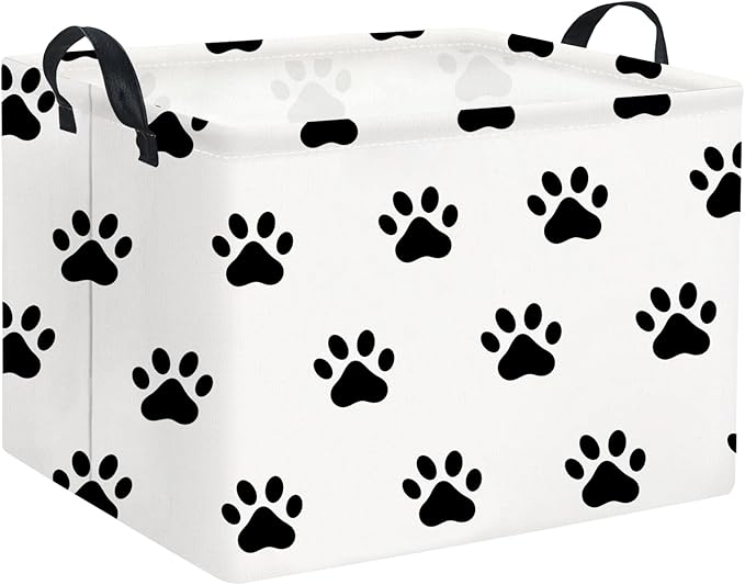 HIYAGON Dog toy Basket Dog Toy Bin Cute Toy Storage Basket Organizer Box Kids Gift Basket Empty Rectangular Room Decor for Home(Paw)-BubblyBeeBaby