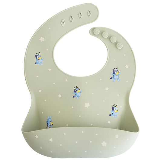 mushie x Bluey Silicone Baby Bib | Adjustable Fit Waterproof Bibs (Bluey Sage)-BubblyBeeBaby