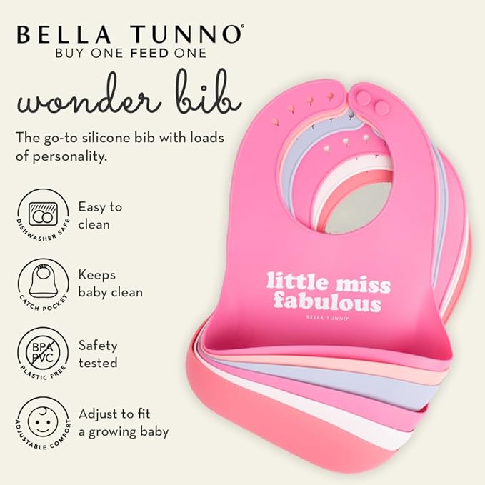 Bella Tunno Baby Bib for Eating, Waterproof Silicone Bib with Large Food Catcher, Adjustable Fit for Babies 4-12 months & Toddlers 1-3 Years, Boys & Girls, K for Kiddo-BubblyBeeBaby