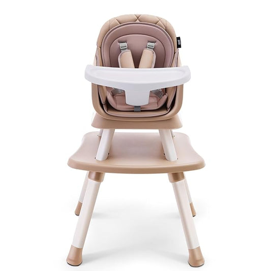 HARPPA 6 in 1 Baby High Chair, Convertible Infant Feeding Chair for Babies & Toddlers Table, Dining Booster Seat with Removable Tray, Khaki-BubblyBeeBaby