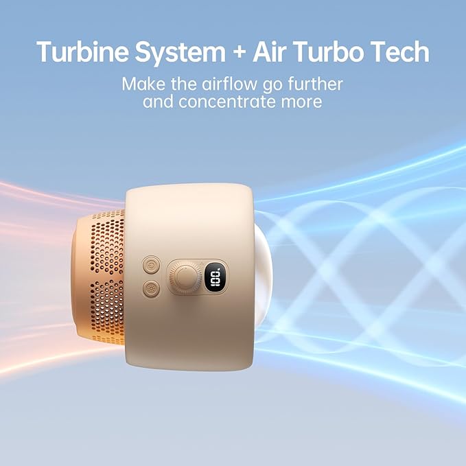 JISULIFE Stroller Fan Baby Large, Safe Bladeless for Crib, Desk, Portable Battery Rechargeable Cooling Fan with Air Turbo Tech, Night Light, Food-Grade Gift for Mom/Dad/Friend - Brown-BubblyBeeBaby