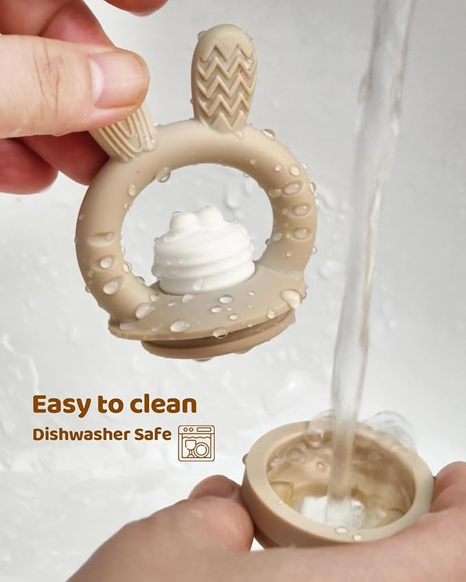 2 Packs Baby Fruit Feeder & Freezer Nibble Tray Combo, Push Pop Baby Food Feeder to Safely Introduce New Foods, Fresh & Frozen Food Silicone Feeder, 100% Food Grade, BPA Free (Caramel & Blue)-BubblyBeeBaby