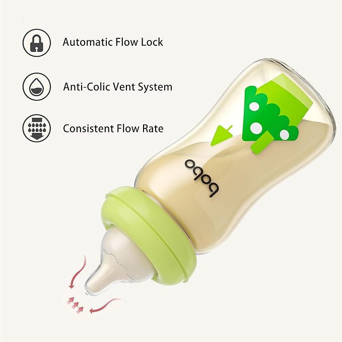 YOHKOH PPSU Baby Bottle Wide Neck, Newborn Anti-Colic Baby Bottle with Natural Response Nipple, Streamlined Body, Easy to Clean (8.8oz (Pack of 2), Green)-BubblyBeeBaby