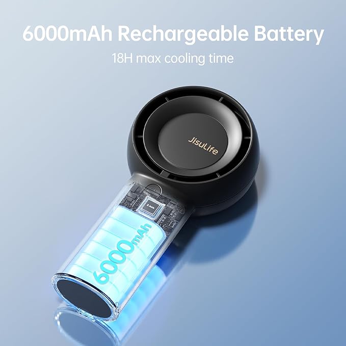 JISULIFE Portable Handheld Turbo Fan [18H Max Cooling Time], 6000mAh USB Rechargeable Personal Battery Operated Lash Small Pocket Fan with 5 Speeds for Travel/Outdoor/Vacation/Concerts- Black-BubblyBeeBaby