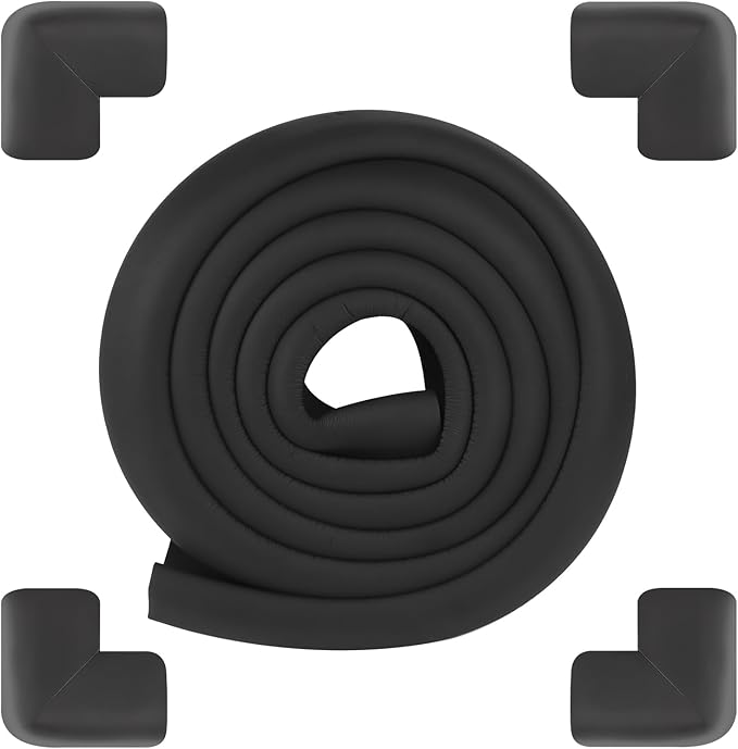 2 Pack L Shape Extra Thick Furniture Table Edge Protectors Foam Baby Safety Bumper Guard 16.4 Ft,Hearth Cushion,for Table, Fireplace, Countertop(with 8 Corners) (Black)-BubblyBeeBaby