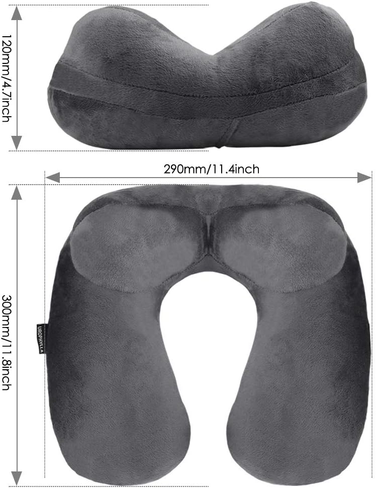 UROPHYLLA Inflatable Travel Pillow, Soft Velvet Inflatable Neck Pillow for Traveling, Airplanes, Train, Car, Office with Compact Bag, Breathable Washable Cover, Suit for Adults Sleeping - Grey