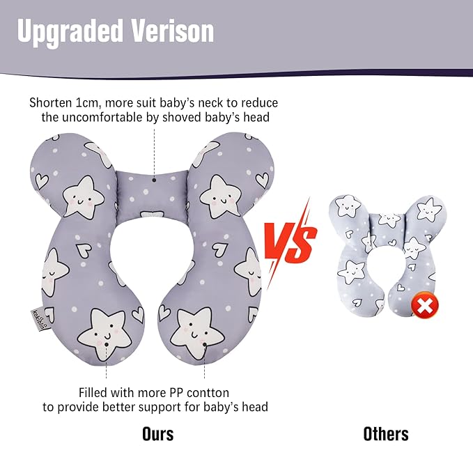 KAKIBLIN Baby Neck Pillow,Upgraded Baby Support Pillow, Head Pillow,Travel Pillow for Car Seat,Pushchair,Travel (Star)-BubblyBeeBaby